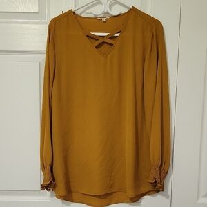 Maurices Mustard Crisscross Blouse